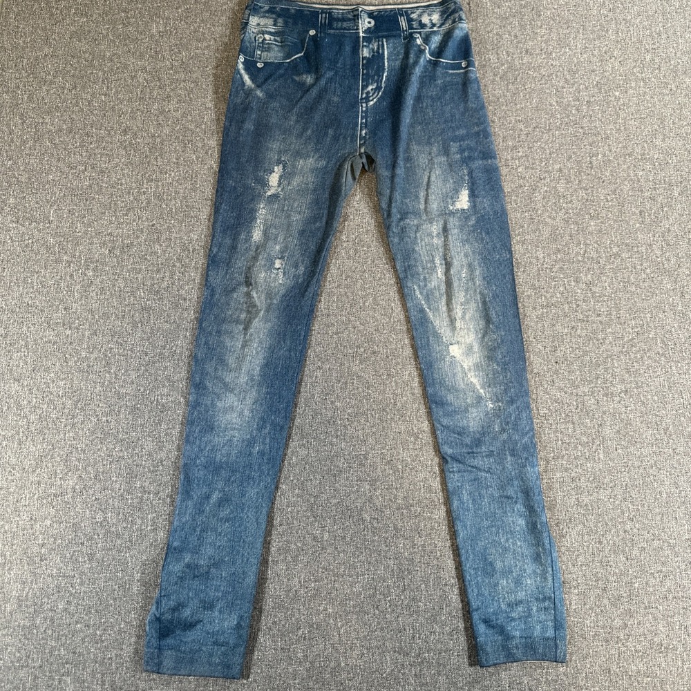 Ardene Jeggings Womens M/L Blue Denim Print Stretch Skinny Jeans Leggings Y2K